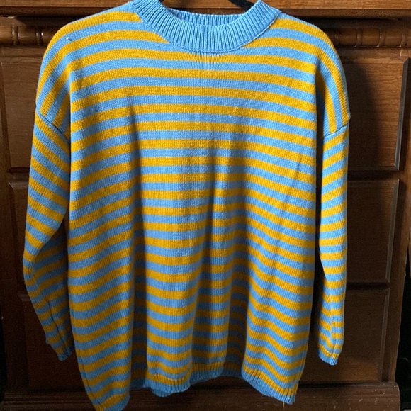 BOOGZEL apparel blue/yellow stripped small sweater - Picture 1 of 3